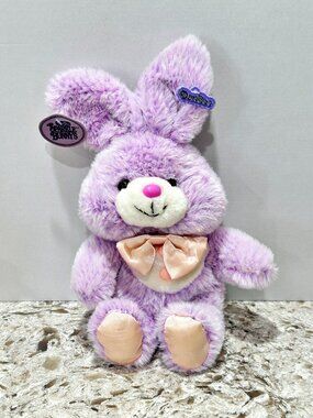 Vintage Dan Dee Sparkle Bunnys Purple Rabbit Plush 13 Inch 1980s Satin Bow Feet